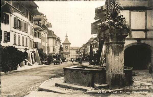 Morat Murten Hauptgasse Brunnen
