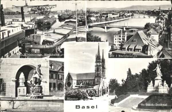Basel BS drei Rheinbrücken St Jakob Denkmal Kunt