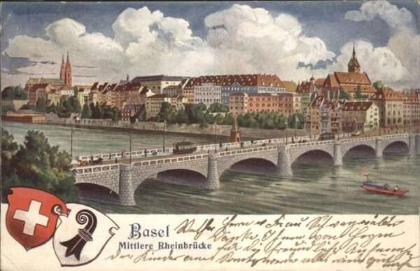 Basel BS Mittlere Rheinbrücke Schiff Strassenbah