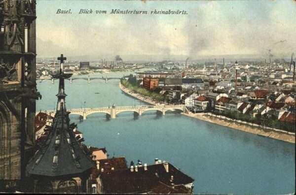 Basel BS Blick v. Münsterturm rheinabwärts