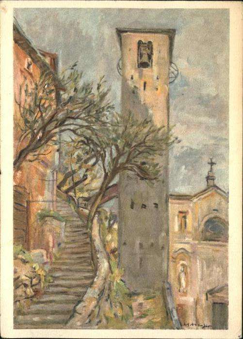 Gandria Lago di Lugano Aufstieg zum Glockenturm Gemälde Fritz