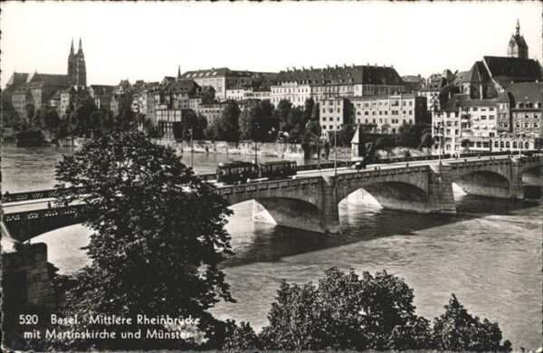 Basel BS Mittlere Rheinbrücke Martins Kirche Mün