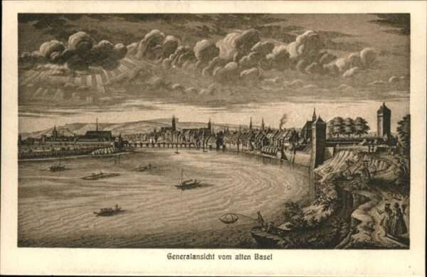 Basel BS Rheinbrücke Schiff