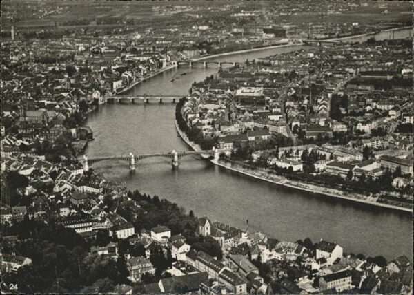 Basel BS Fliegeraufnahme vier Rheinbrücken
