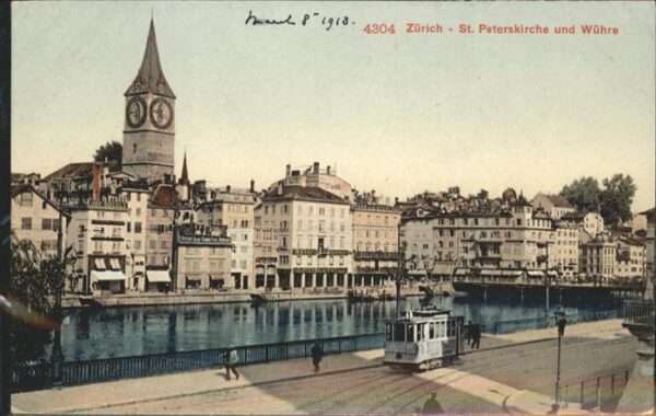 Zuerich St Peters Kirche Wühre Strassenbahn