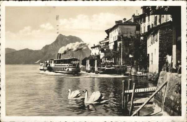 Gandria Lago di Lugano Schiff Schwan