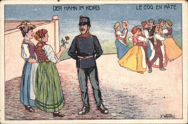 Kuenstlerkarte Künstler X Wehrli Hahn im Korb