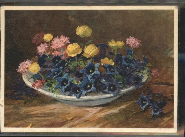 Kuenstlerkarte Olga Derendinger Roux Blumenschale