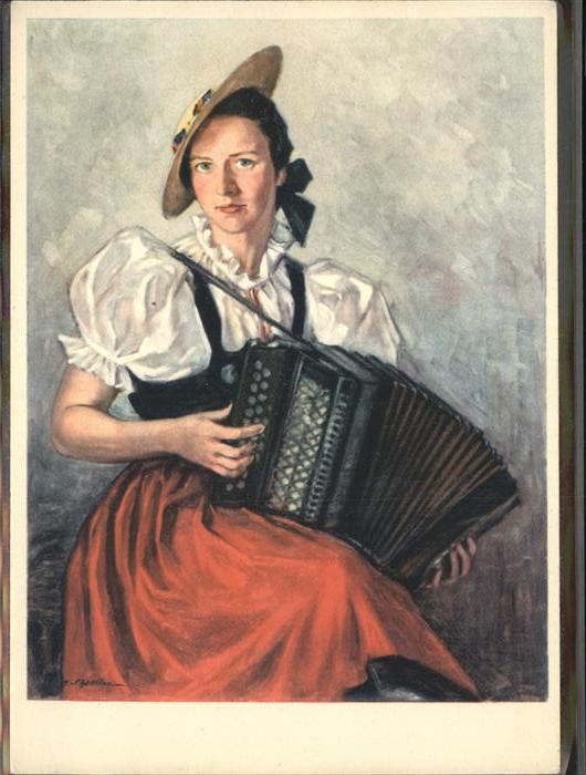 Kuenstlerkarte Henri Chatillon Akkordeon Tracht