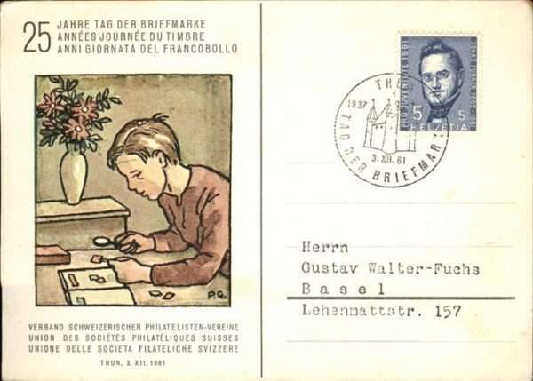 Briefmarken auf Postkarte Tag der Briefmarke