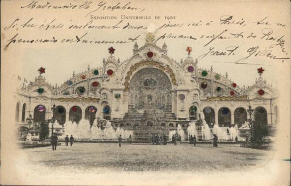 Exposition Universelle Paris 1900 Chateau Eau Glimmer mit Applikationen