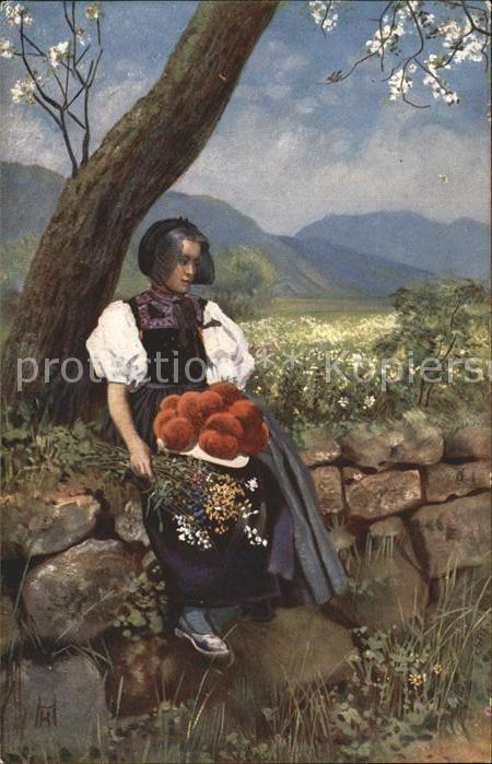 Hoffmann Heinrich Frühling im Schwarzwald Tracht Gutach G