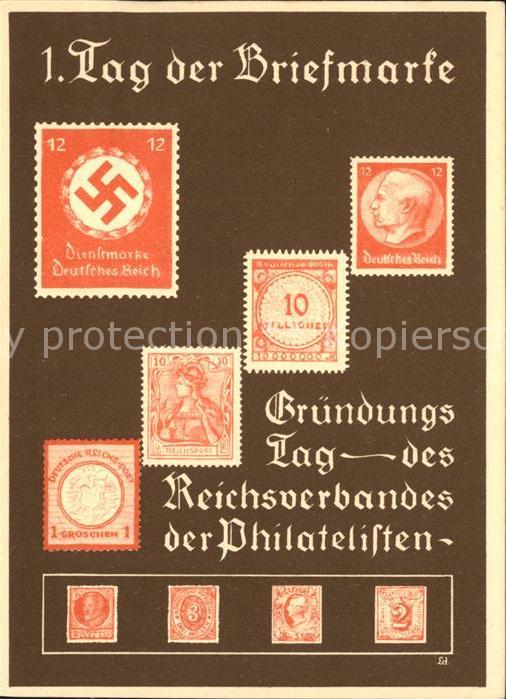 Briefmarken auf Postkarte 1. Tag der Briefmarke Reichsverband der