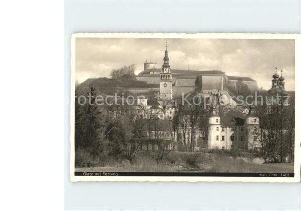 Glatz Niederschlesien Ortsansicht mit Kirche und Festung