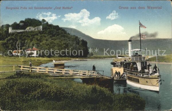 Dampfer Binnenschifffahrt Graf Molke Burgruine Polle Wesertal