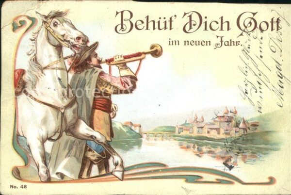 Trompeter Scheffel Pferd Litho