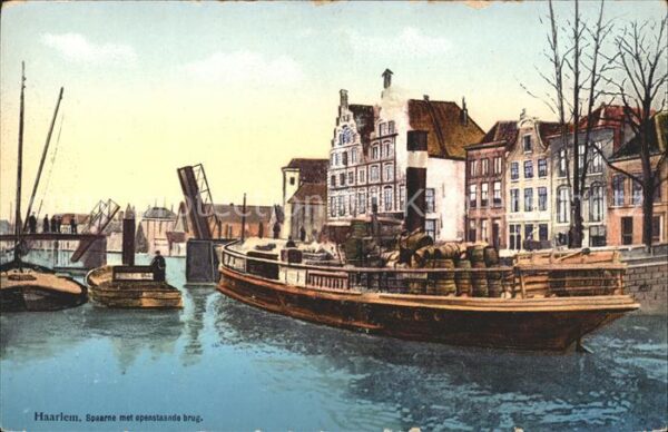 Haarlem Spaarne met openstaande brug Dampfer