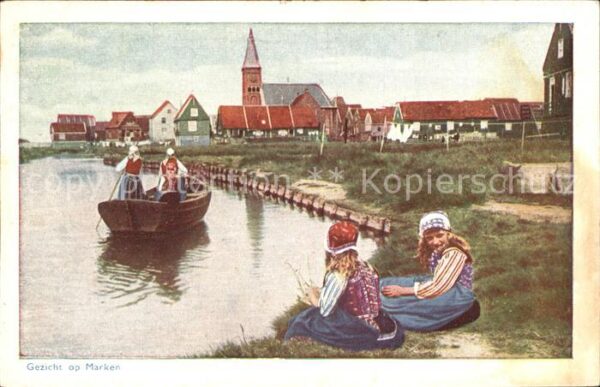 Marken Dorfansicht Wasserstrasse Boot Kinder T