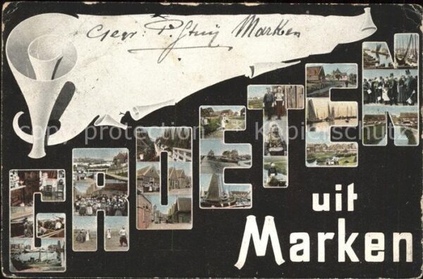 Marken Teilansichten Inseldorf Hafen Trachten