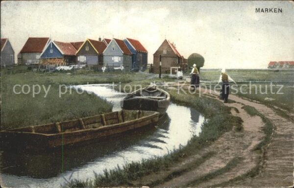 Marken Wohnhäuser der Insel Wasserstrasse Boot