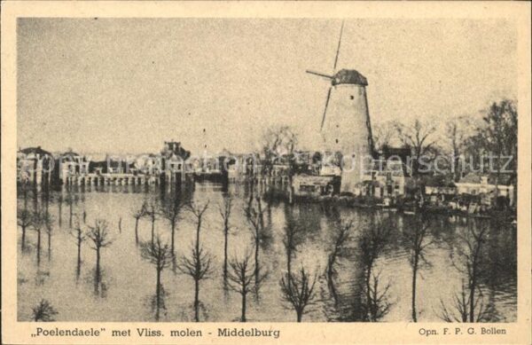 Middelburg Zeeland Poelendaele met Vliss. molen Windmühle