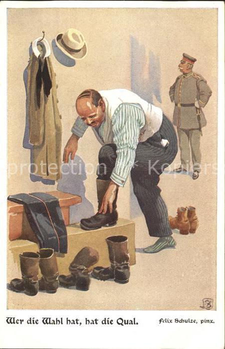 Kuenstlerkarte Felix Schulze Stiefel Mantel Hut Offizi