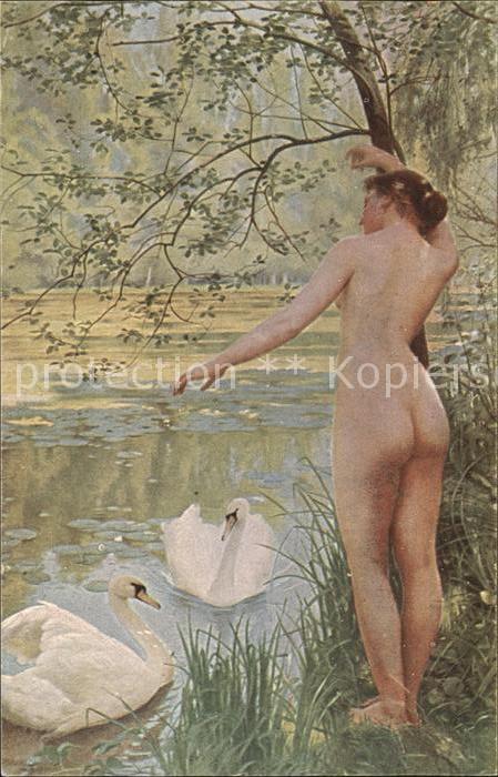 Kuenstlerkarte Albert Aublet Am Schwanenteich Deutsche