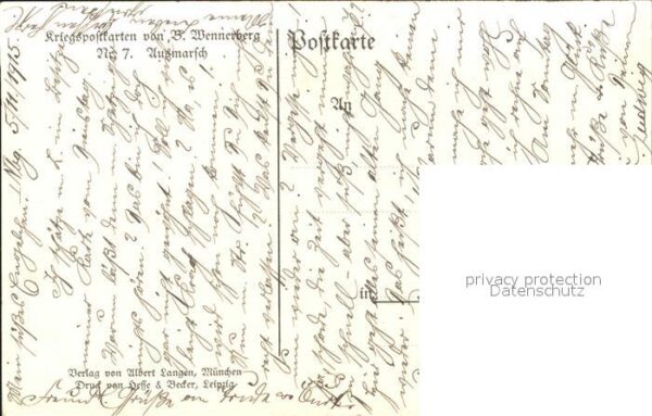 Wennerberg Brynolf Kriegspostkarte Nr. 7 Ausmarsch Soldate – Bild 2