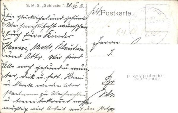 Marine WK1 S.M.S. Schlesien Künstlerkarte Lindeman – Bild 2