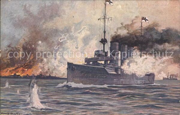 Marine WK1 S.M.S. Augsburg Libau Künstlerkarte Pro
