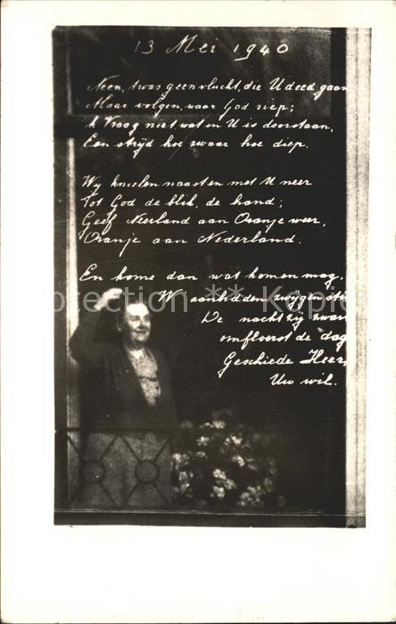 Adel Niederlande Königin Wilhelmina 13. Mai 1940 Gedicht