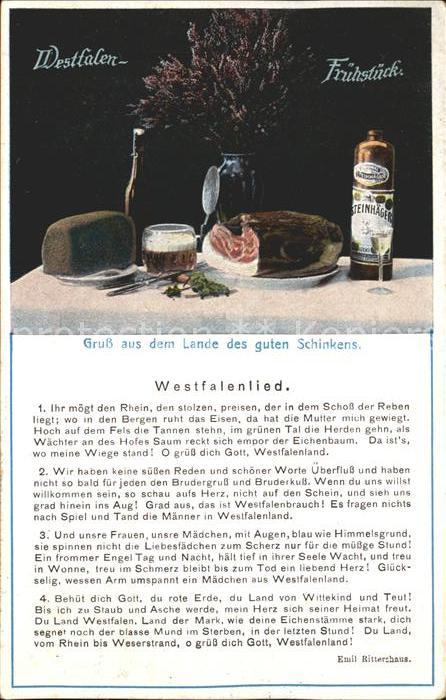 Liederkarte Westfalenlied Westfalen-Frühstück Schin