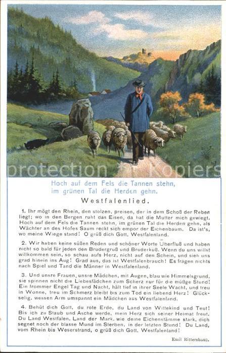 Liederkarte Westfalenlied Emil Rittershaus Schafher