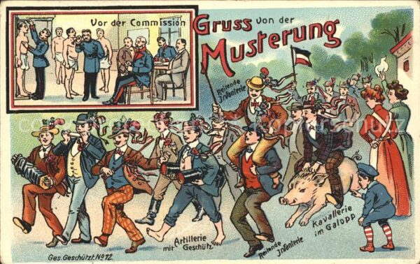 Musterung Humor Artillerie mit Geschütz Reitende
