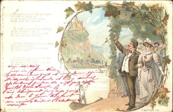 Kuenstlerkarte C. Sutter Gedicht Rhein Wein Trauben We
