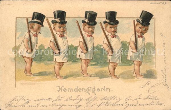 Kinder Child Enfants Hemdengigerln Zylinder Monokel Zigarre