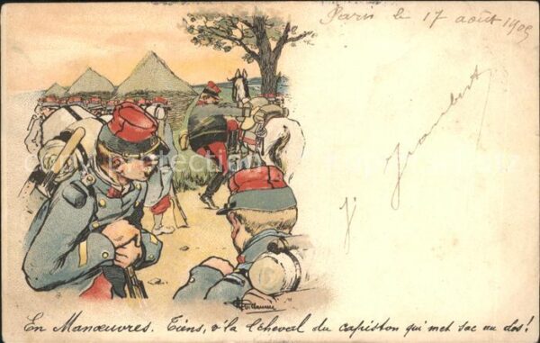 Militaria Frankreich Humor Kairo Pyramiden Litho