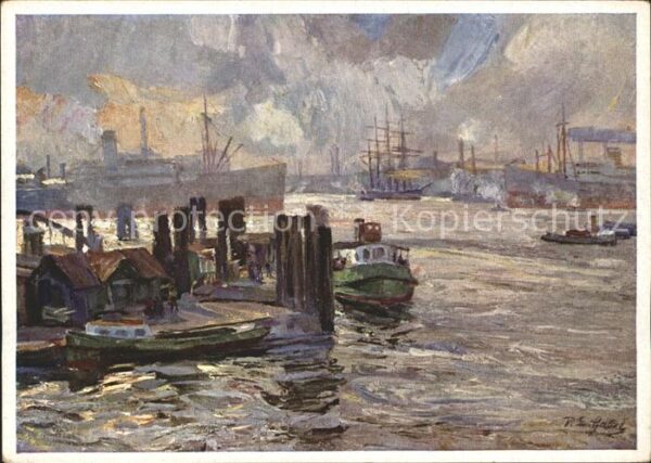 Kuenstlerkarte P.E. Gabel Hamburg Hafen