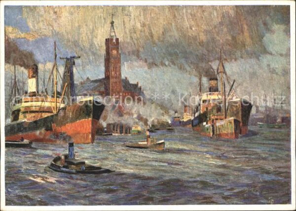 Kuenstlerkarte P.E. Gabel Hamburg Hafen Kehrwiederspit
