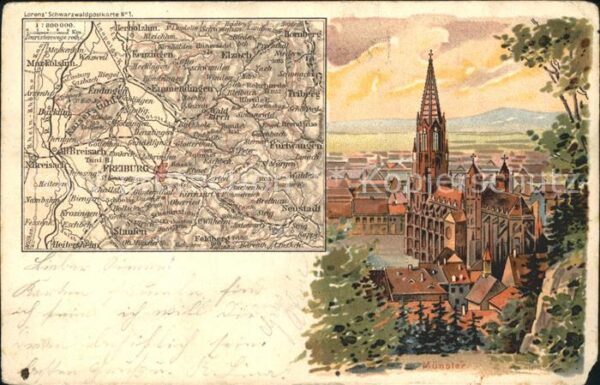 Freiburg Breisgau Münster und Landkarte