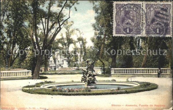 Alameda Mexico Fuente de Neptuno Stempel auf AK