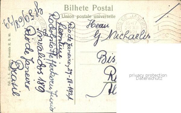 Rio de Janeiro Estatua D. Pedro I Stempel auf AK – Bild 2