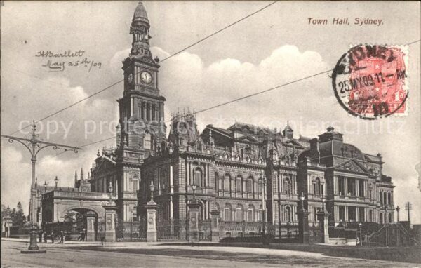 Sydney New South Wales Town Hall Stempel auf AK