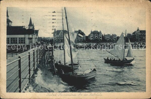 Swinemuende Ostseebad Westpommern Partie an der Seebrücke Segelboot Seeba
