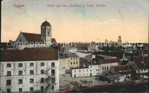 Sagan Blick auf den Parchen mit kath Kirche