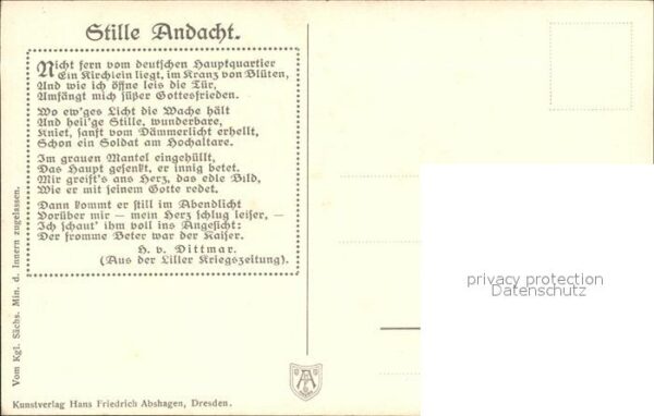 Wilhelm II Gebet Stille Andacht Gedicht H. v. Ditt – Bild 2