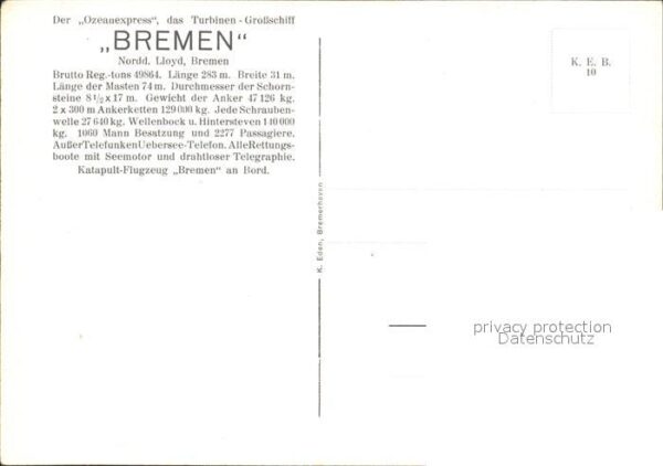 Dampfer Oceanliner Bremen – Bild 2
