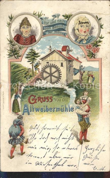 Altweibermuehle Vor und nach dem Besuch der Mühle Litho