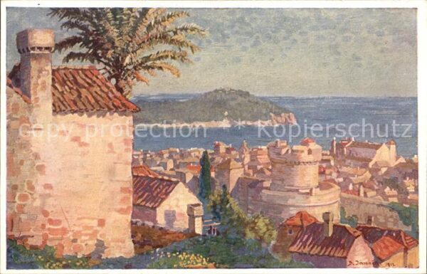 Dubrovnik Ragusa Pogled sa sjevera otok Lokrum i tvrdava