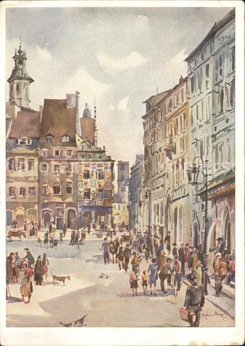 Warschau Masowien alter Markt Künstlerkarte Wilfried Nage